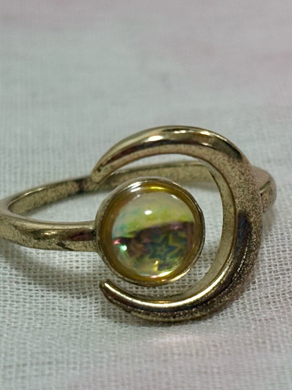 Gold-Tone Crescent Moon Ring with Genuine Moonstone